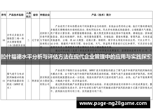 拉什福德水平分析与评估方法在现代企业管理中的应用与实践探索