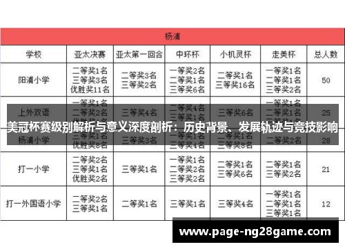 美冠杯赛级别解析与意义深度剖析：历史背景、发展轨迹与竞技影响